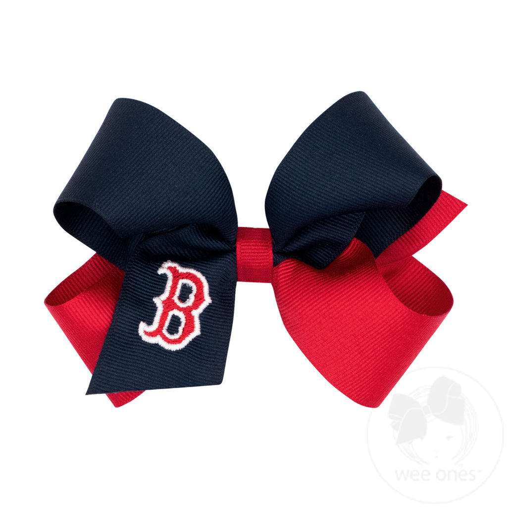 Medium Boston Red Sox Two-Tone Embroidered Hair Bow