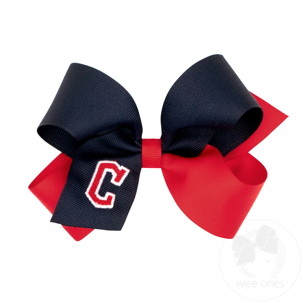 Medium Cleveland Guardians Two-Tone Embroidered Hair Bow