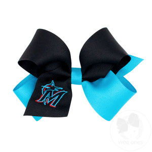 Medium Miami Marlins Two-Tone Embroidered Hair Bow