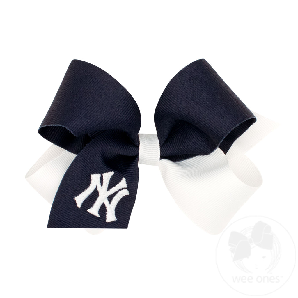 Medium New York Yankees Two-Tone Embroidered Hair Bow