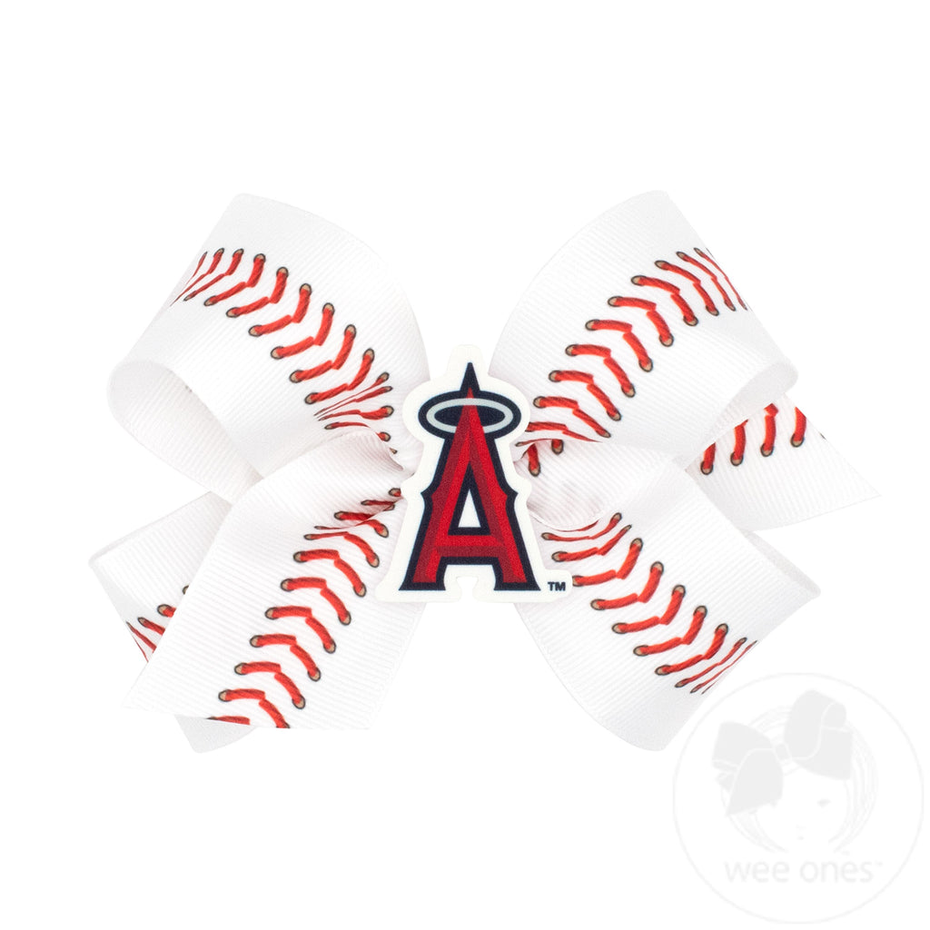 Medium Los Angeles Angels Baseball Stitch Print Hair Bow with Badge