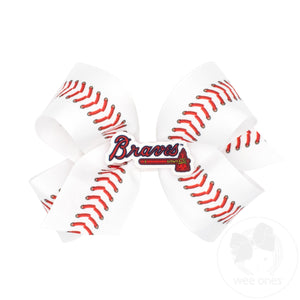 Medium Atlanta Braves Baseball Stitch Print Hair Bow with Badge