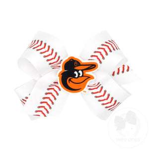 Medium Baltimore Orioles Baseball Stitch Print Hair Bow with Badge