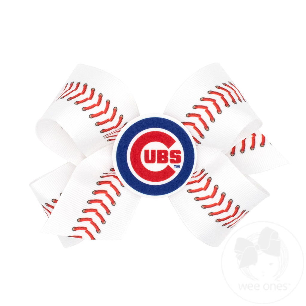 Medium Chicago Cubs Baseball Stitch Print Hair Bow with Badge