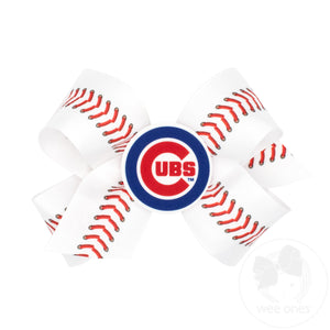Medium Chicago Cubs Baseball Stitch Print Hair Bow with Badge