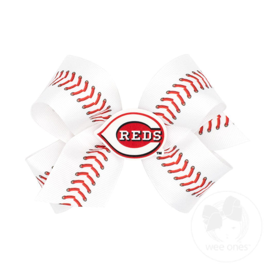 Medium Cincinnati Reds Baseball Stitch Print Hair Bow with Badge