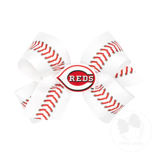 Medium Cincinnati Reds Baseball Stitch Print Hair Bow with Badge