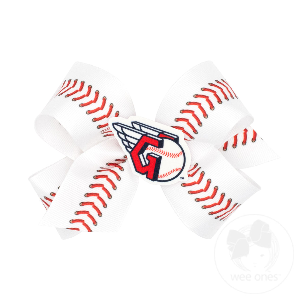 Medium Cleveland Guardians Baseball Stitch Print Hair Bow with Badge
