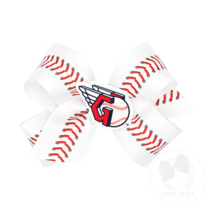 Medium Cleveland Guardians Baseball Stitch Print Hair Bow with Badge