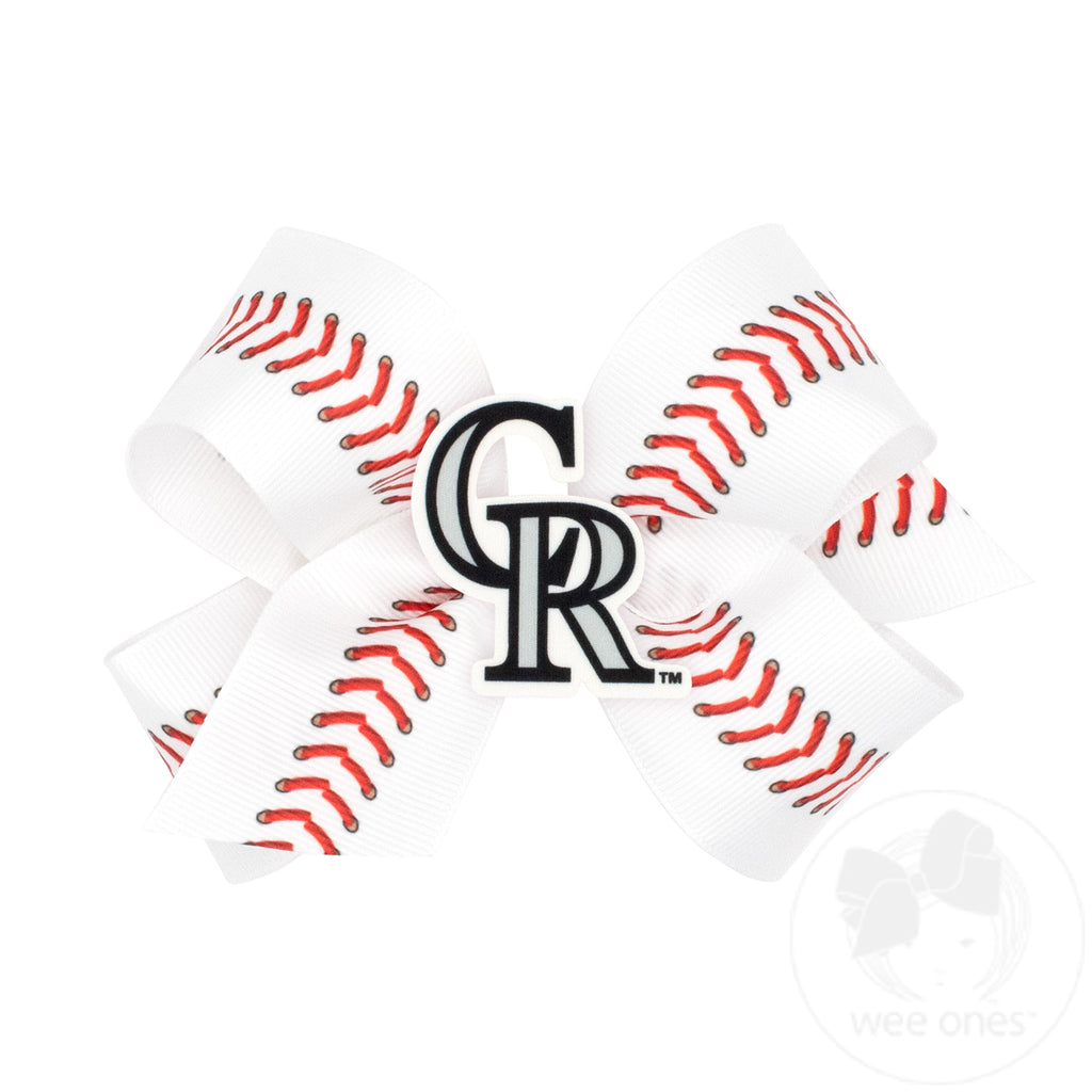 Medium Colorado Rockies Baseball Stitch Print Hair Bow with Badge