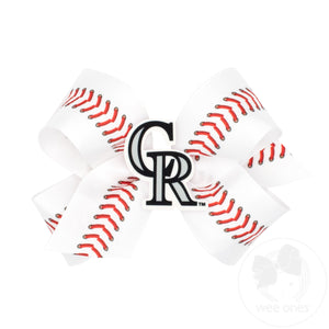 Medium Colorado Rockies Baseball Stitch Print Hair Bow with Badge