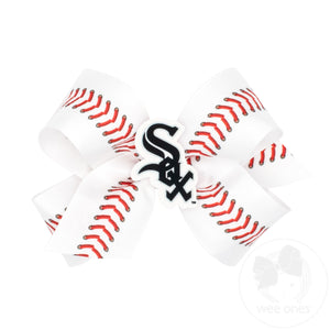 Medium Chicago White Sox Baseball Stitch Print Hair Bow with Badge