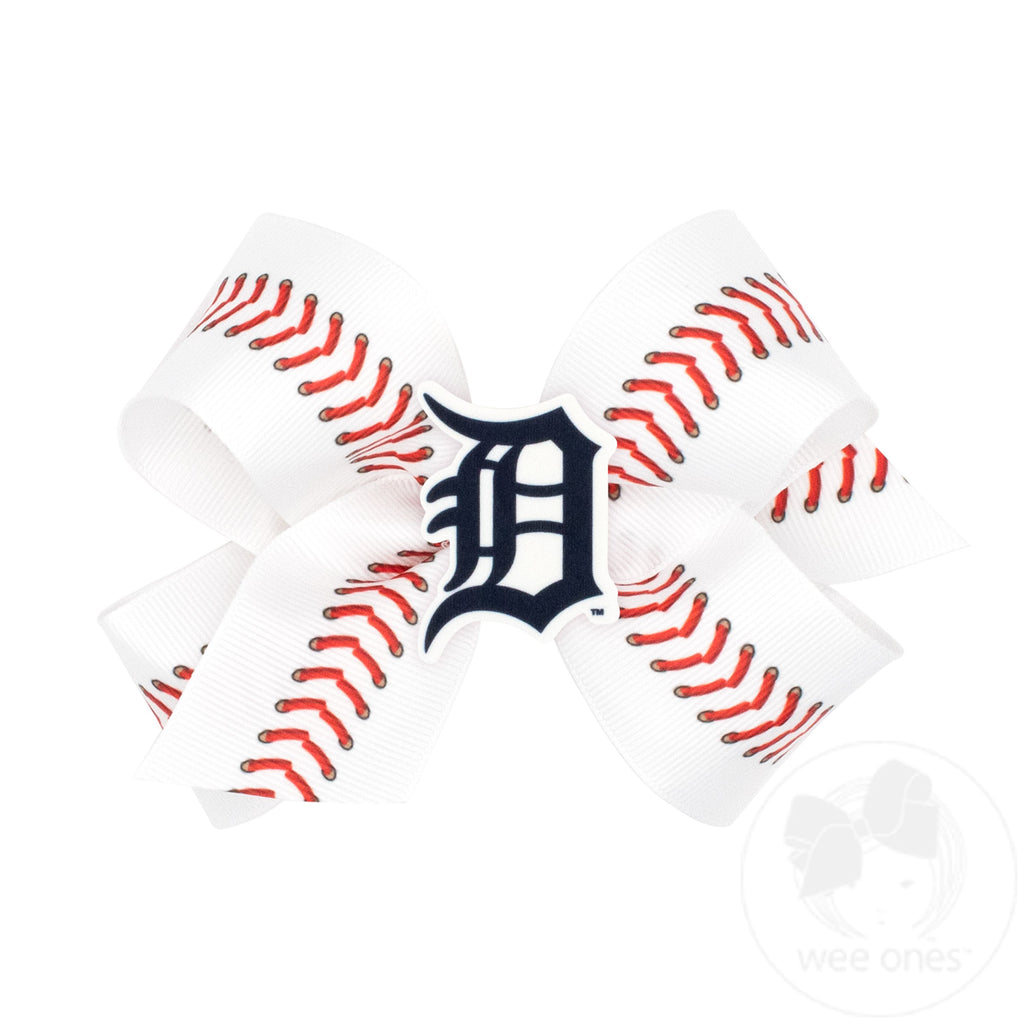 Medium Detroit Tigers Baseball Stitch Print Hair Bow with Badge
