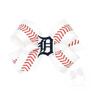 Medium Detroit Tigers Baseball Stitch Print Hair Bow with Badge