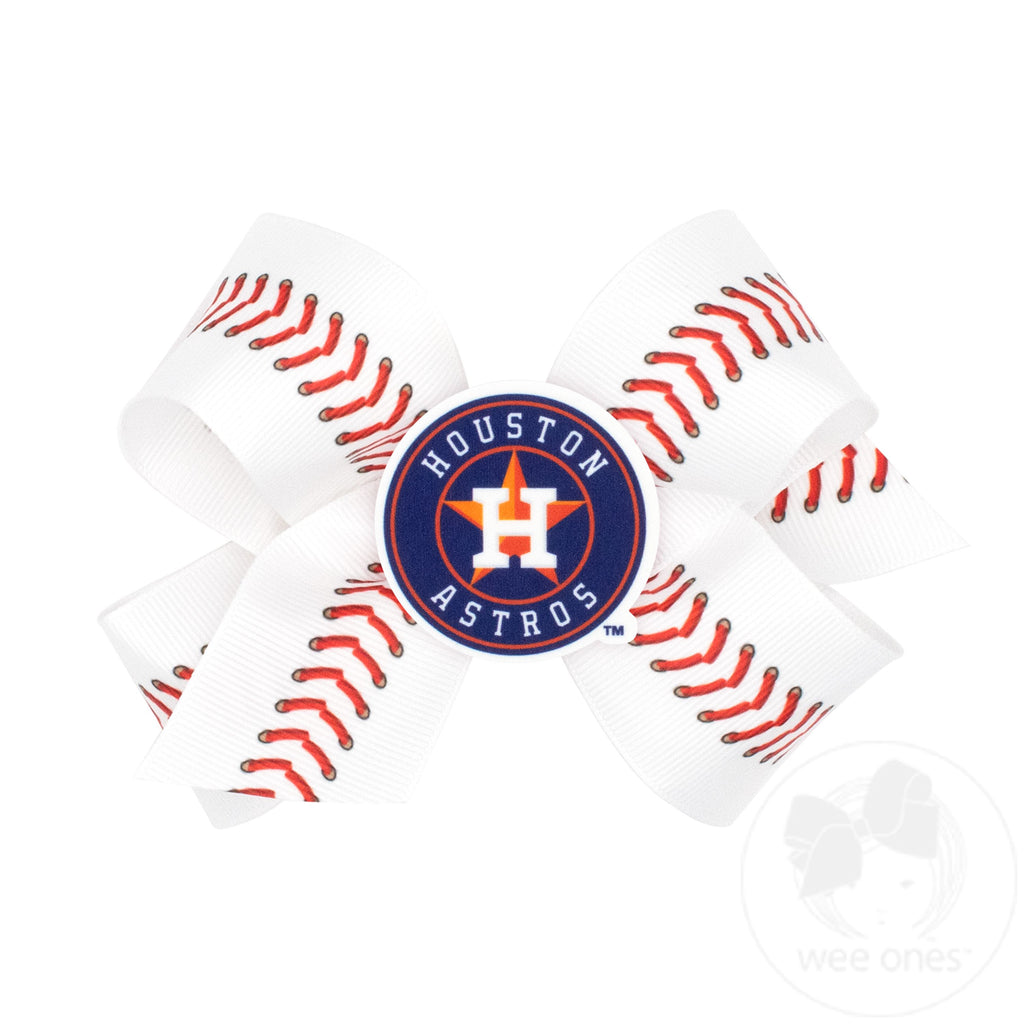 Medium Houston Astros Baseball Stitch Print Hair Bow with Badge