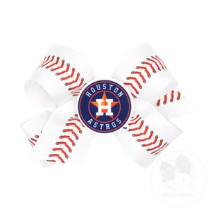 Medium Houston Astros Baseball Stitch Print Hair Bow with Badge