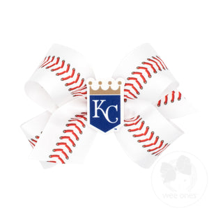 Medium Kansas City Royals Baseball Stitch Print Hair Bow with Badge
