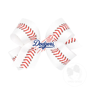 Medium Los Angeles Dodgers Baseball Stitch Print Hair Bow with Badge
