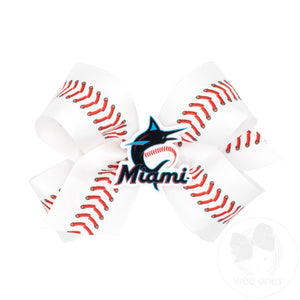 Medium Miami Marlins Baseball Stitch Print Hair Bow with Badge