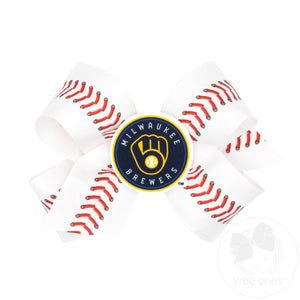 Medium Milwaukee Brewers Baseball Stitch Print Hair Bow with Badge