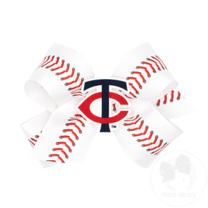 Medium Minnesota Twins Baseball Stitch Print Hair Bow with Badge