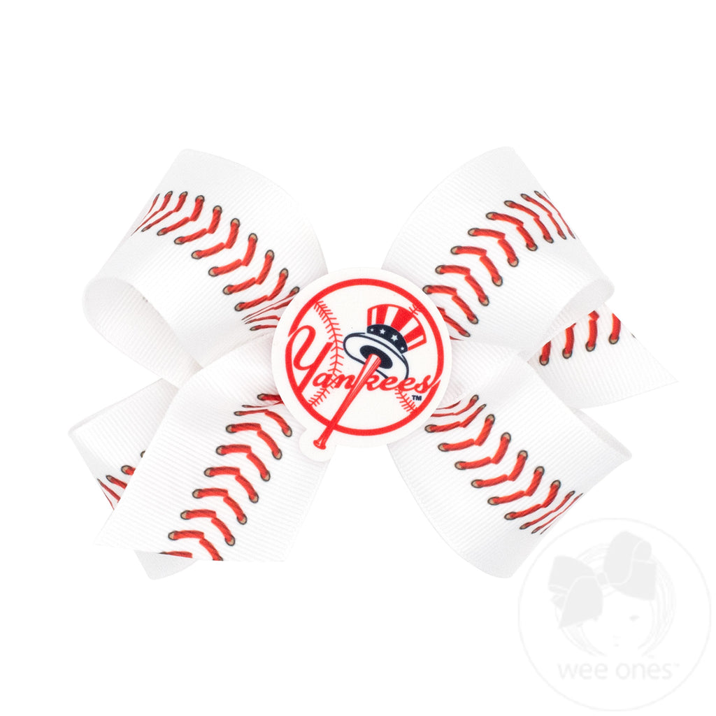 Medium New York Yankees Baseball Stitch Print Hair Bow with Badge