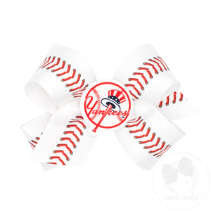 Medium New York Yankees Baseball Stitch Print Hair Bow with Badge
