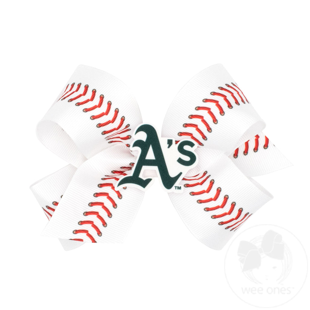 Medium Oakland Athletics Baseball Stitch Print Hair Bow with Badge