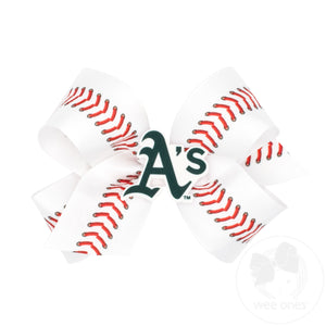 Medium Oakland Athletics Baseball Stitch Print Hair Bow with Badge