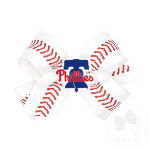 Medium Philadelphia Phillies Baseball Stitch Print Hair Bow with Badge