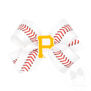 Medium Pittsburgh Pirates Baseball Stitch Print Hair Bow with Badge