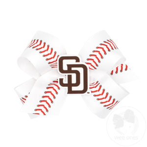Medium San Diego Padres Baseball Stitch Print Hair Bow with Badge