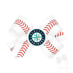 Medium Seattle Mariners Baseball Stitch Print Hair Bow with Badge