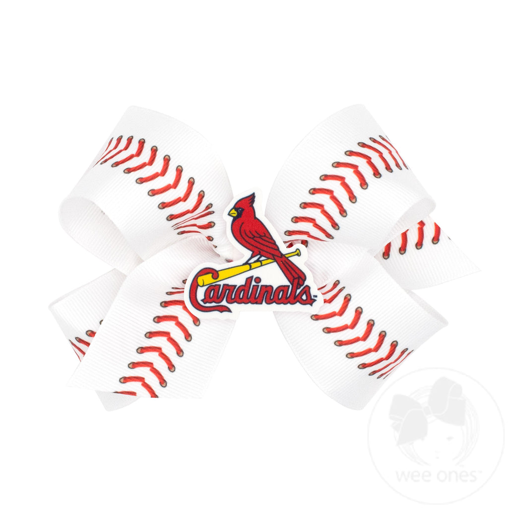Medium St. Louis Cardinals Baseball Stitch Print Hair Bow with Badge