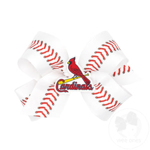Medium St. Louis Cardinals Baseball Stitch Print Hair Bow with Badge