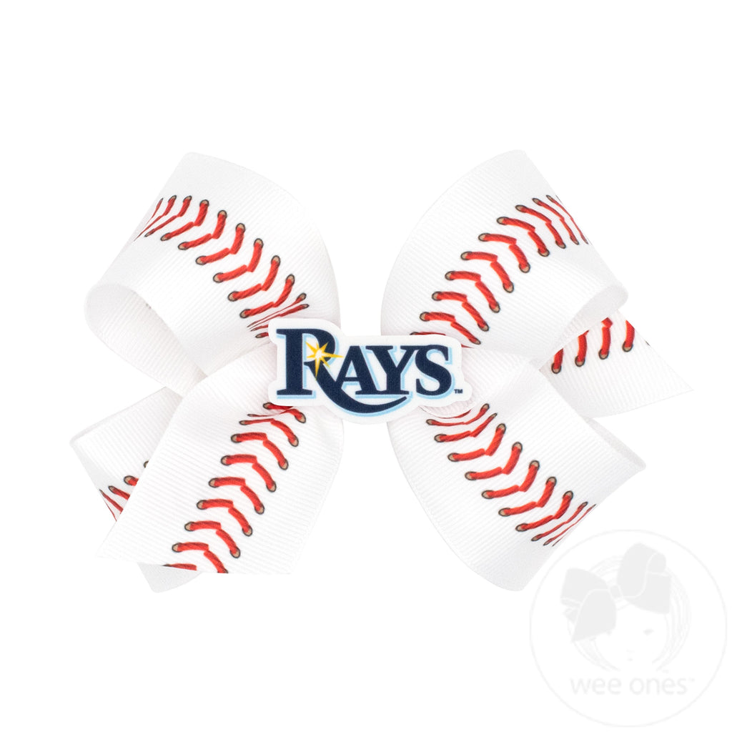 Medium Tampa Bay Rays Baseball Stitch Print Hair Bow with Badge