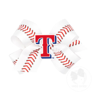 Medium Texas Rangers Baseball Stitch Print Hair Bow with Badge