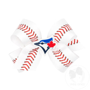Medium Toronto Blue Jays Baseball Stitch Print Hair Bow with Badge
