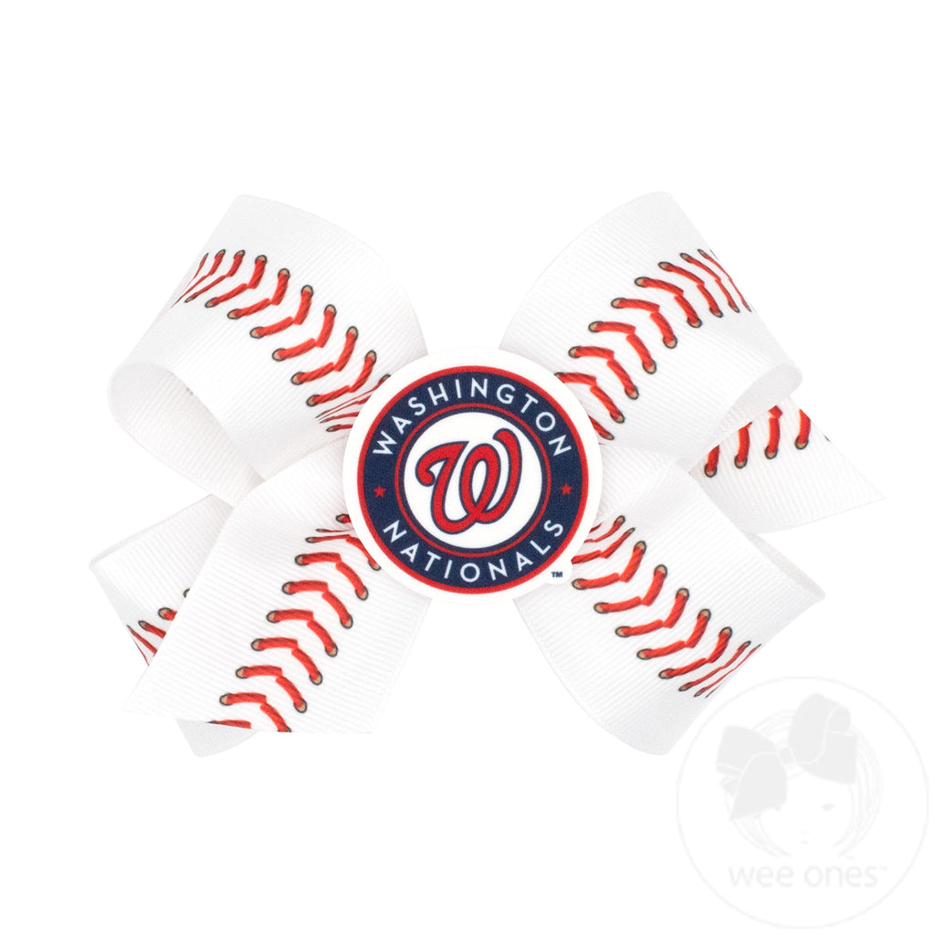 Medium Washington Nationals Jays Baseball Stitch Print Hair Bow with Badge
