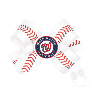 Medium Washington Nationals Jays Baseball Stitch Print Hair Bow with Badge