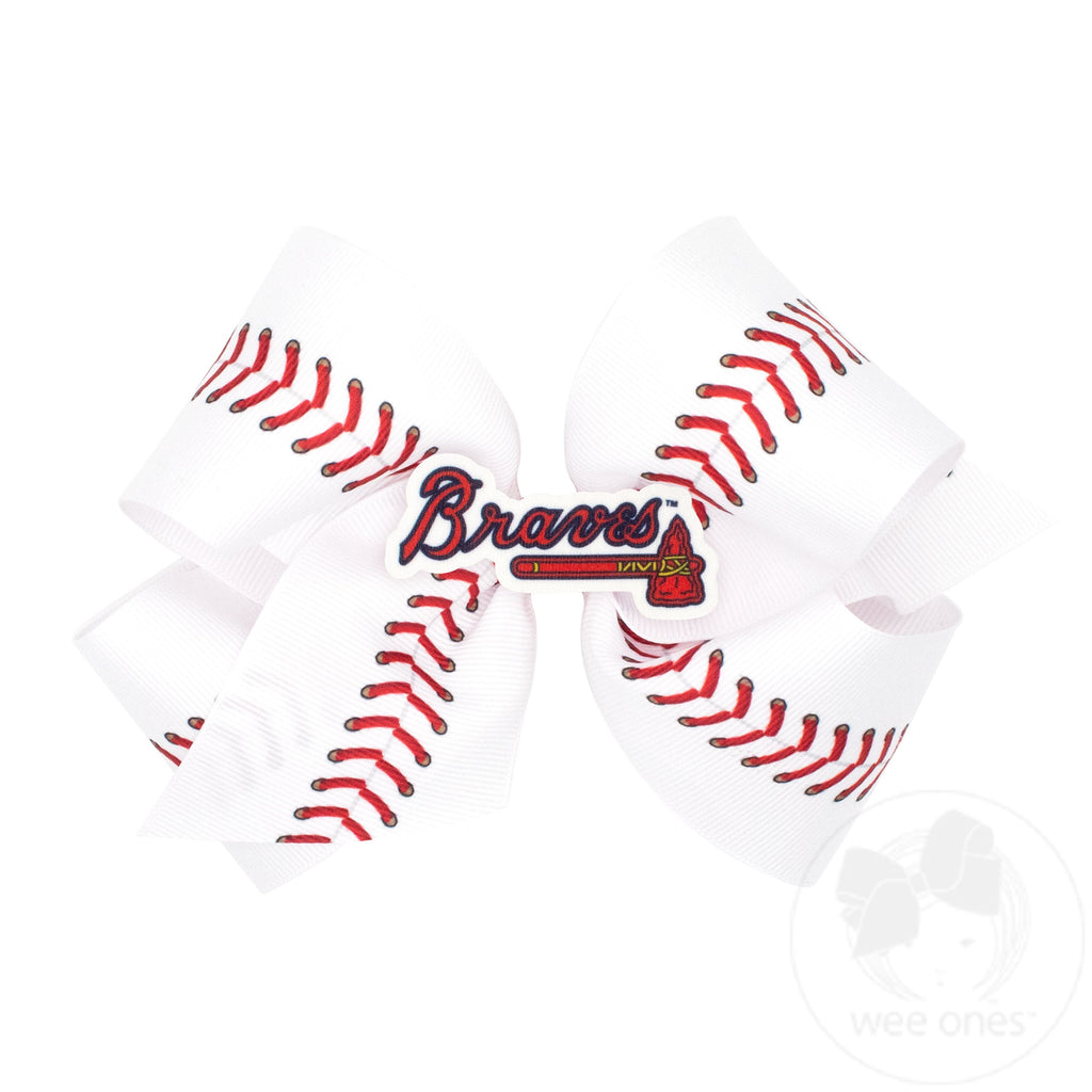 King MLB Baseball Stitch Print Hair Bow with Badge
