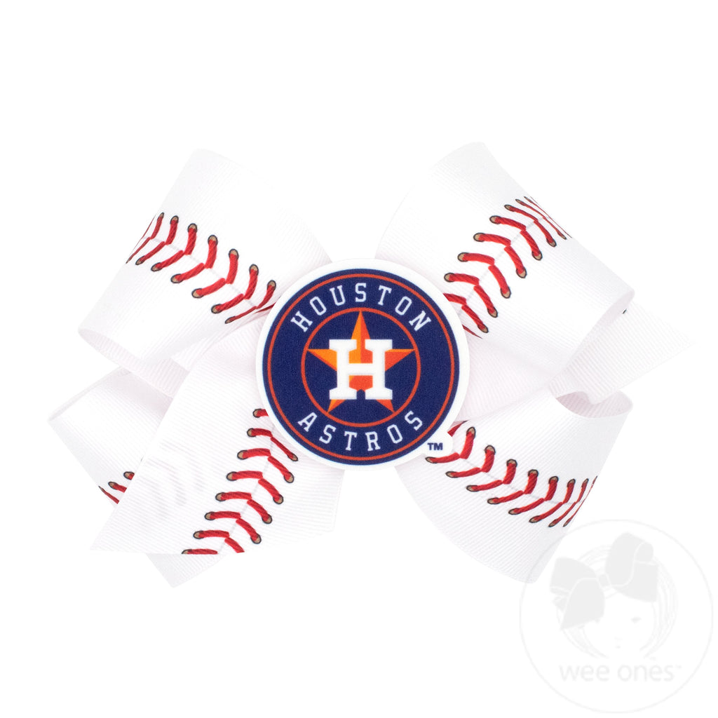 King Houston Astros Baseball Stitch Print Hair Bow with Badge