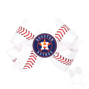 King Houston Astros Baseball Stitch Print Hair Bow with Badge