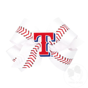 King Texas Rangers Baseball Stitch Print Hair Bow with Badge