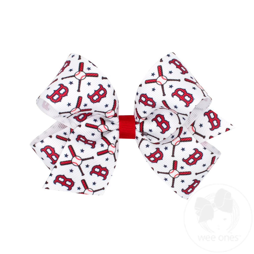 Medium Boston Red Sox Logo Print Grosgrain Hair Bow