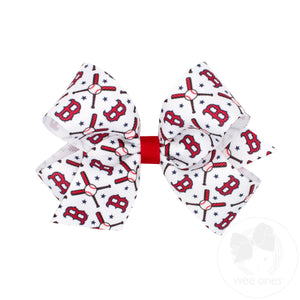 Medium Boston Red Sox Logo Print Grosgrain Hair Bow