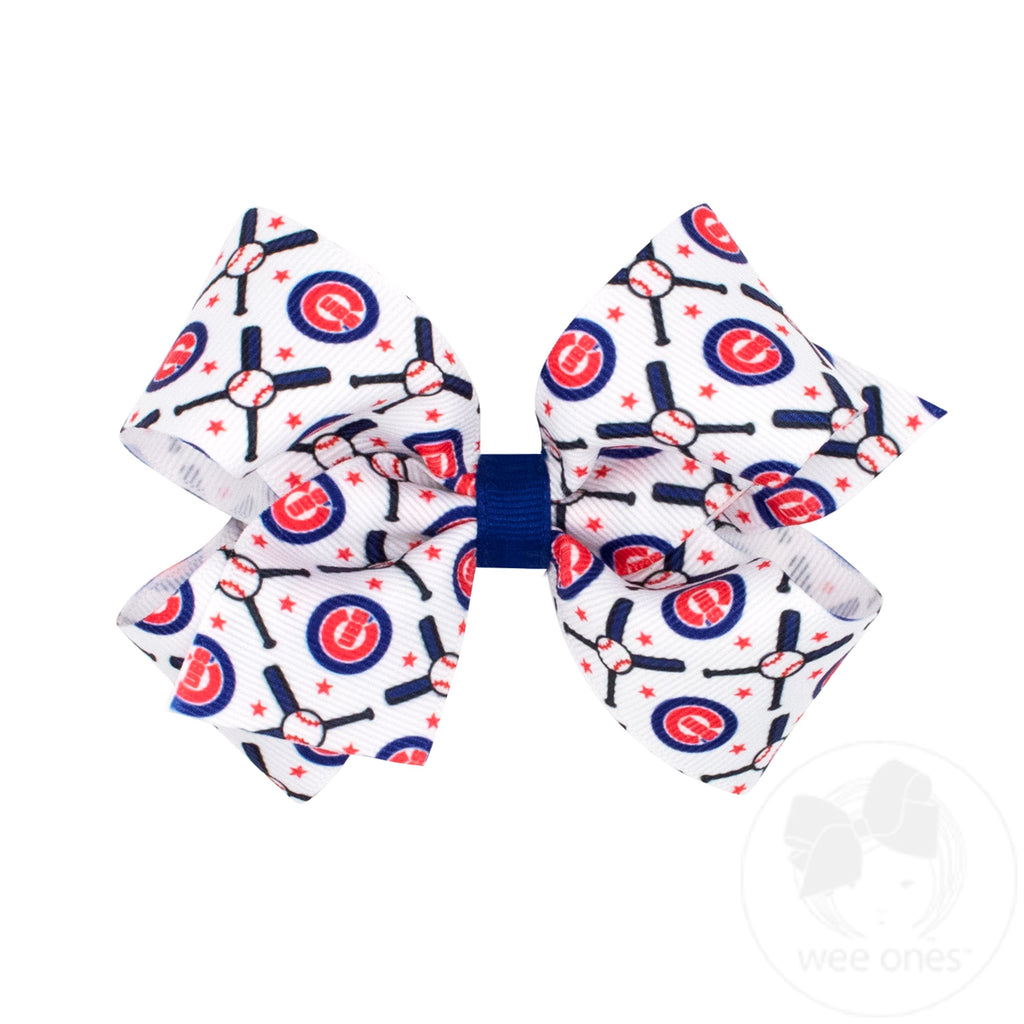 Medium Chicago Cubs Logo Print Grosgrain Hair Bow