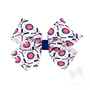 Medium Chicago Cubs Logo Print Grosgrain Hair Bow