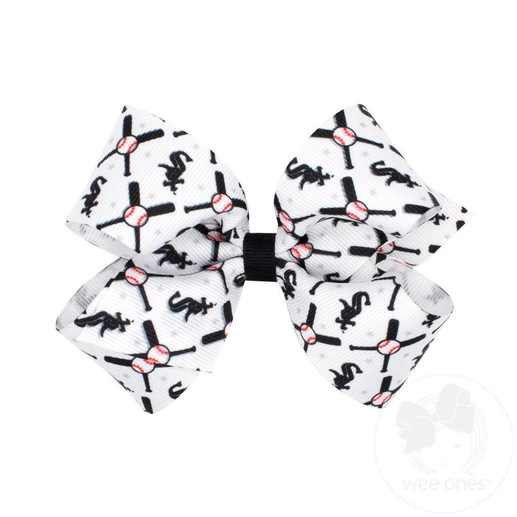 Medium Chicago White Sox Logo Print Grosgrain Hair Bow