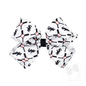 Medium Chicago White Sox Logo Print Grosgrain Hair Bow